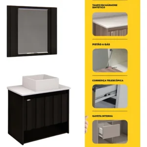 KIT TREVISO 63,0CM ESP+CUBA MARM.PRETO (TP) AJ (COD 22856)